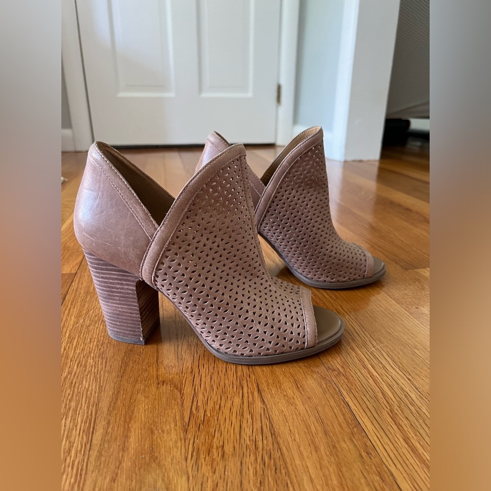 Lucky Brand - Perforated Leather Peep Toe - Block Heel Booties - Picture 3 of 9